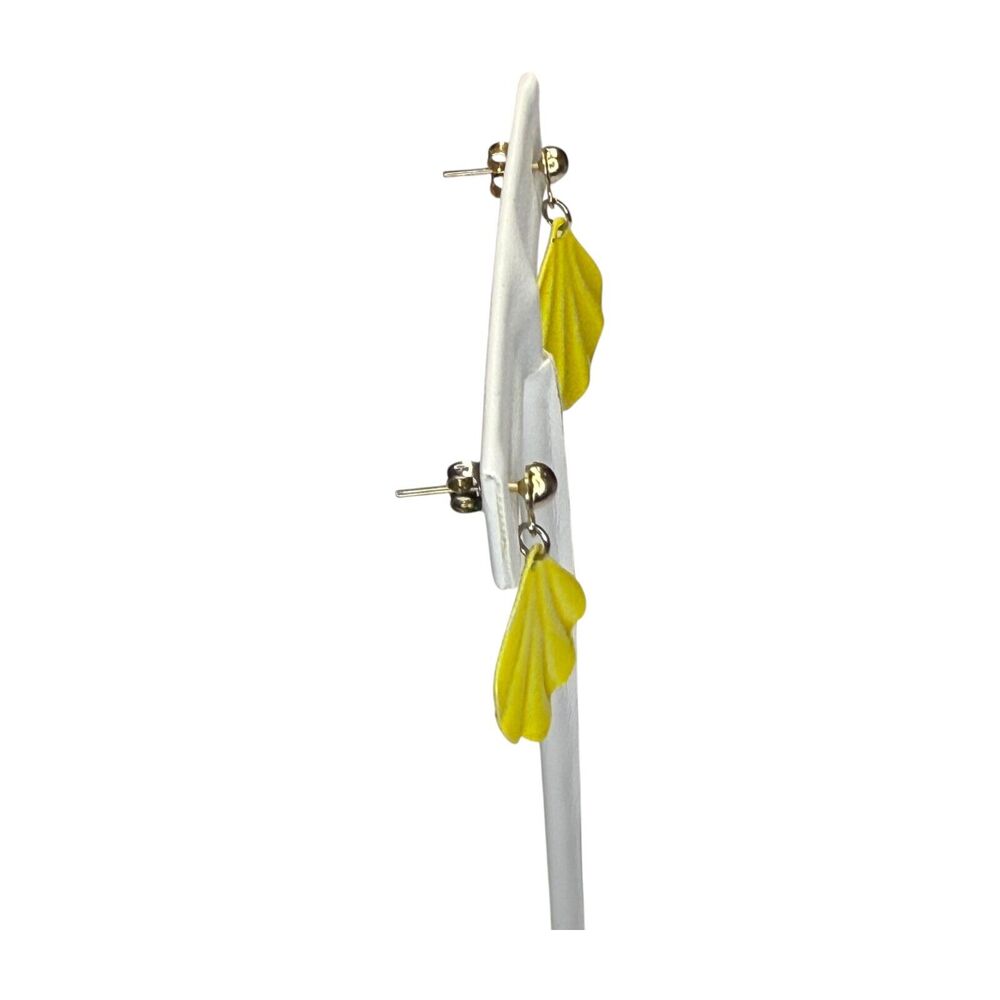 Vintage Silver-Tone Metal Yellow Shell Drop Dangle Post Earrings Women's Jewelry - Picture 3 of 6